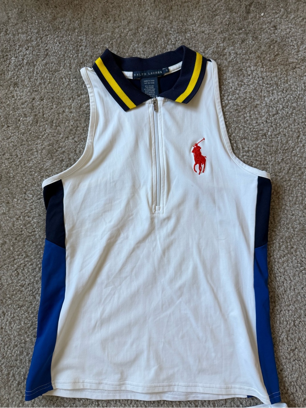 Ralph Lauren White Tennis Zip Tank & Skirt with Navy and Yellow Trim size Small - Picture 2 of 12